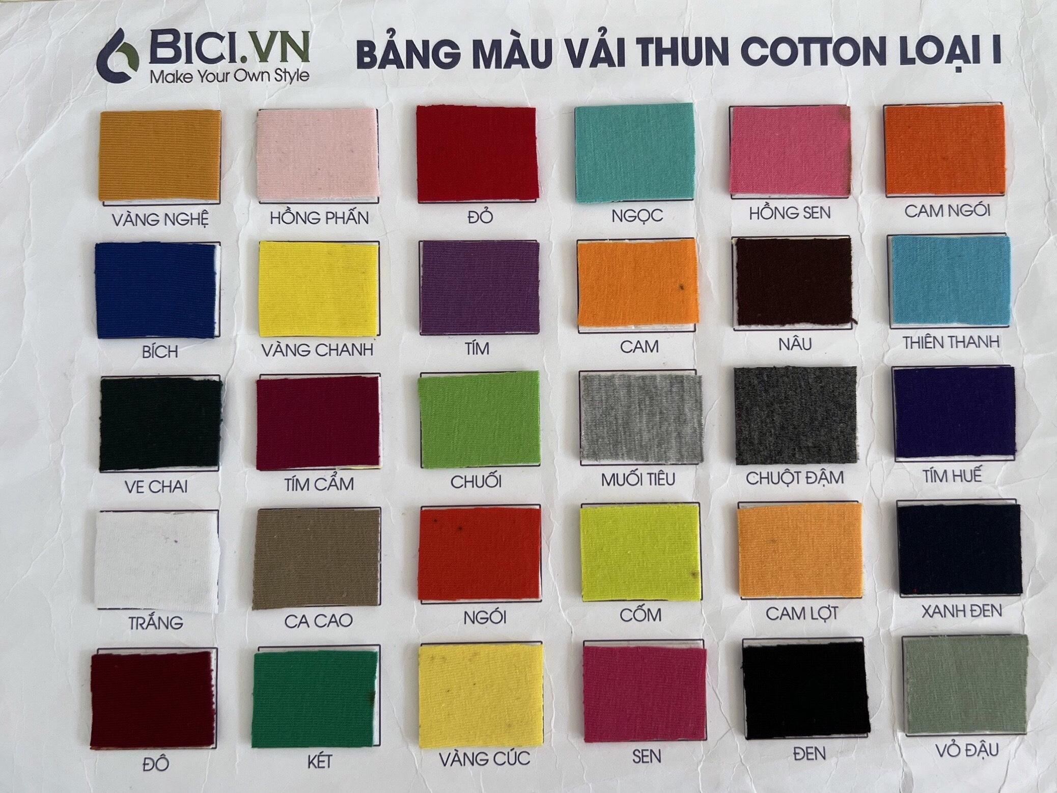 bảng màu vải thun cotton