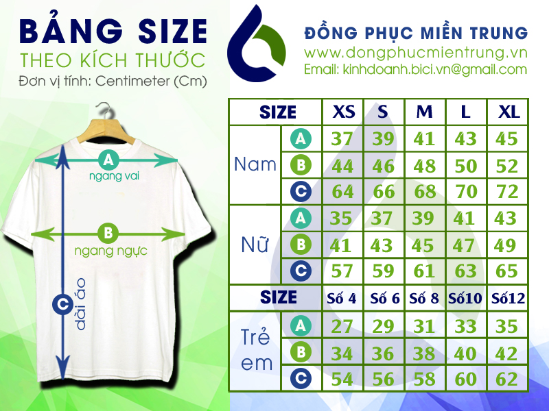 Bảng size áo thun