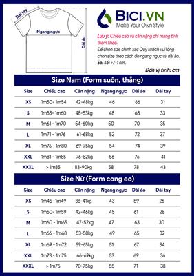 Bảng Size Áo Thun Đồng Phục Tại BiCi